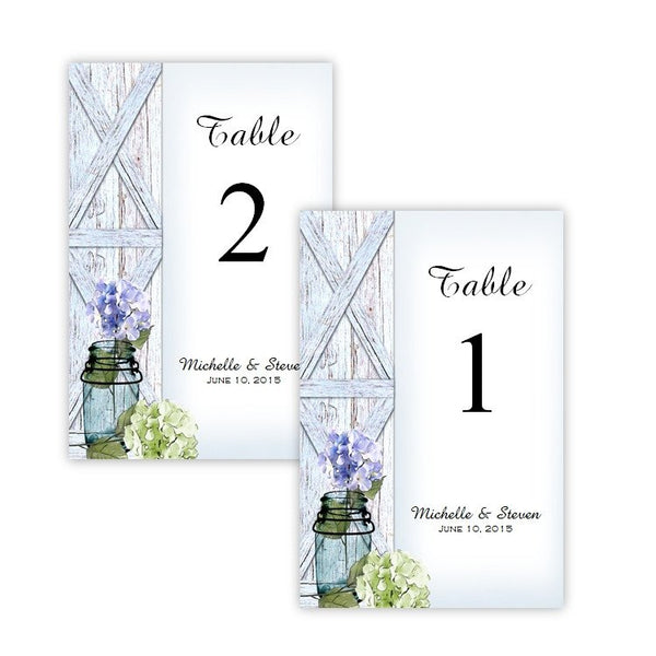 Hydrangeas in a Mason Jar Table Number Template