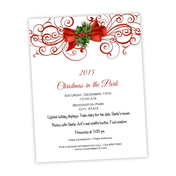 Red Bow and Flourish Christmas Party Flyer Template