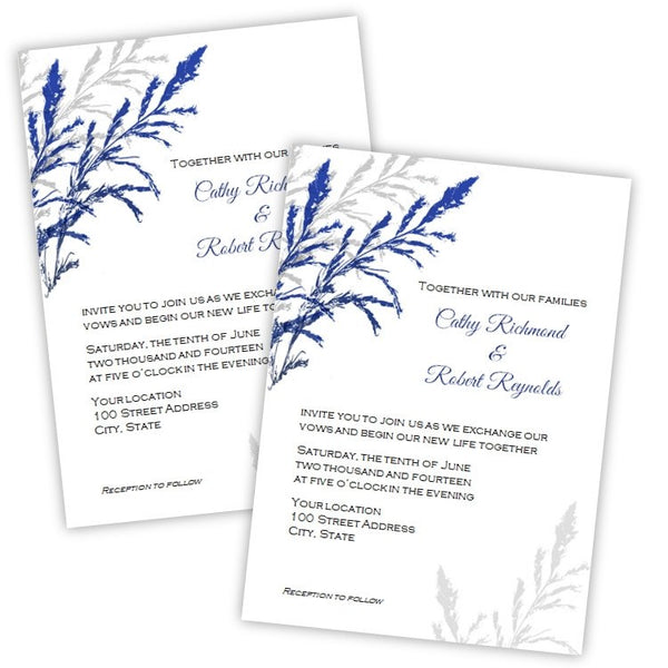 Blue & Gray Foliage Wedding Invitation