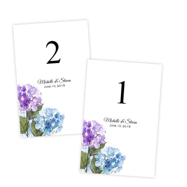 Purple & Blue Hydrangeas Table Number Template