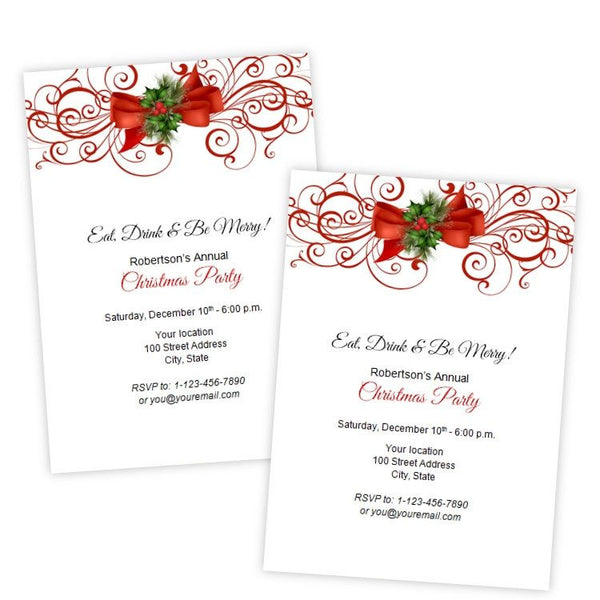 Elegant Red Flourish & Bow Christmas Party Invitation – A.J.'s Prints elegant-red-flourish-bow-christmas-party-invitation-a-j-s-prints