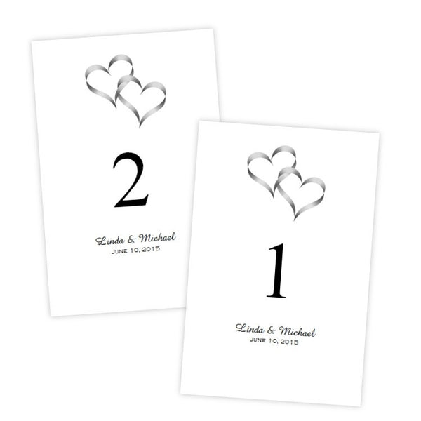 Intertwined Hearts Table Number Template