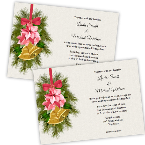 Pink Poinsettia Christmas Wedding Invitation
