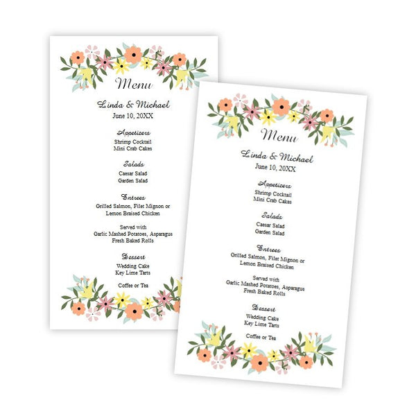 Country Flowers Menu Card Template