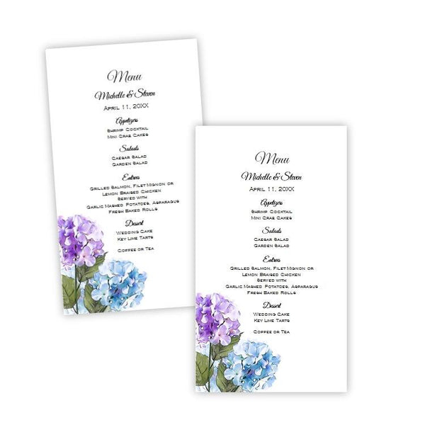 Purple & Blue Hydrangeas Menu Card Template