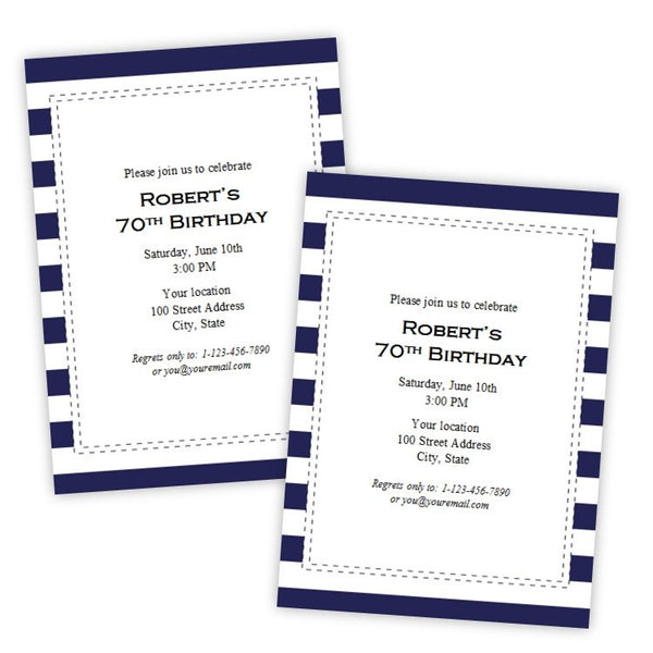 Navy Stripes Birthday Party Invitation