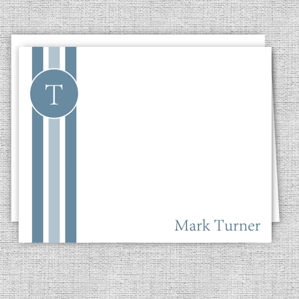 Men's Personalized Note Cards - Blue Vertical Stripes