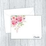 Pink Peonies - Personalized Printed Note Cards
