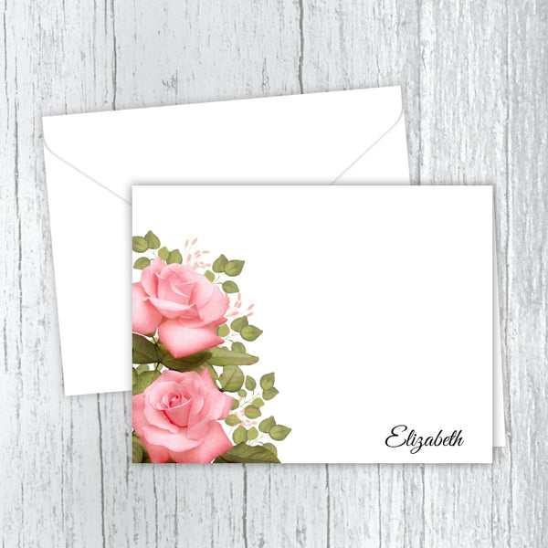 Pink Roses Personalized Note Cards