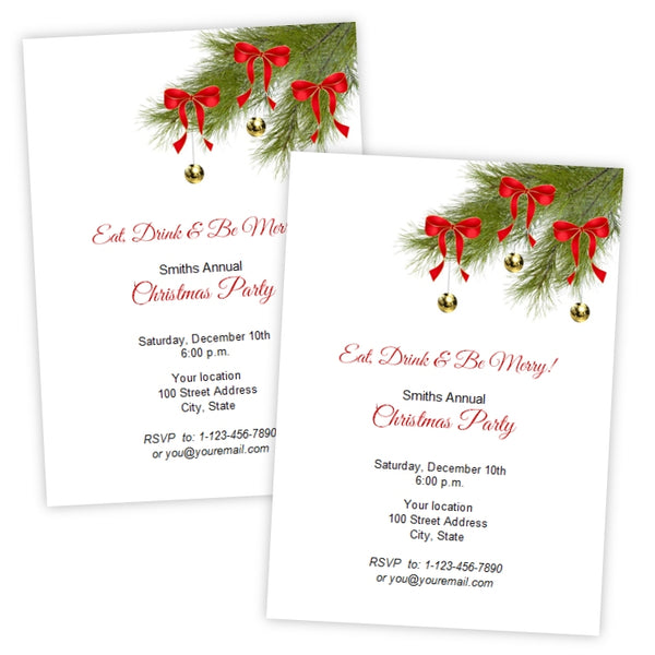 Pine Branches with Ornaments Christmas Party Invitation