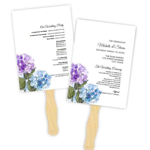 Purple & Blue Hydrangeas Wedding Program Fan Template