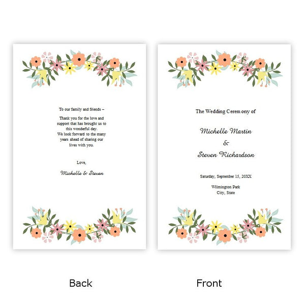 Country Flowers Folded Wedding Program Template