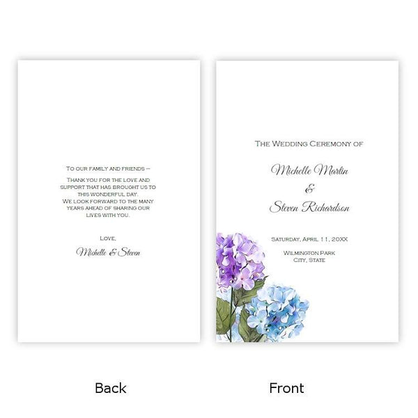 Purple & Blue Hydrangeas Folded Wedding Program Template