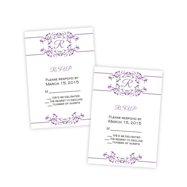 Purple Flourish Monogram RSVP Card Template