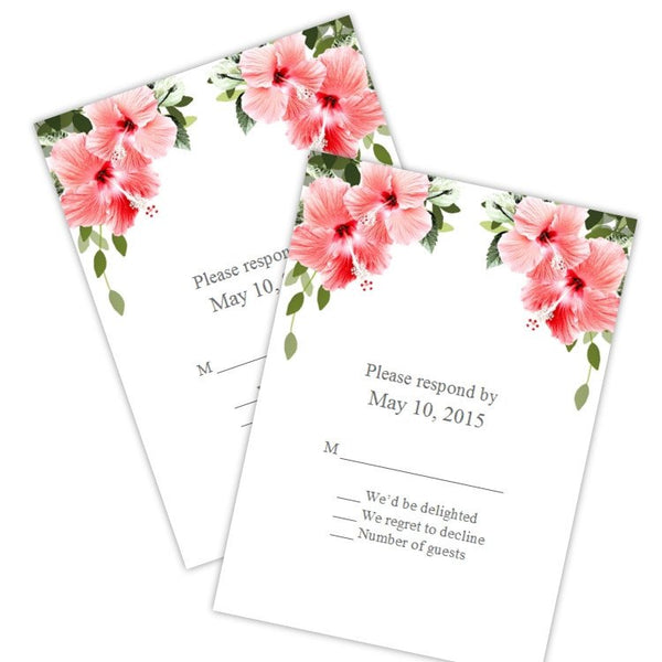 Tropical Hibiscus Wedding RSVP Cards Template