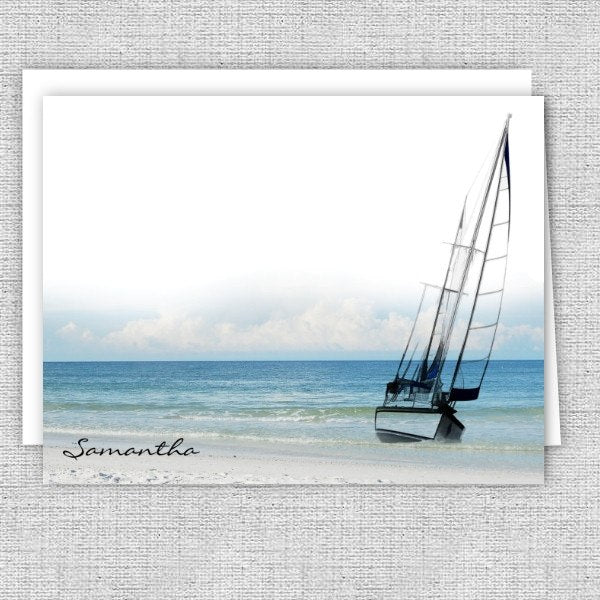 Sailboat by the Beach Personalized Note Cards