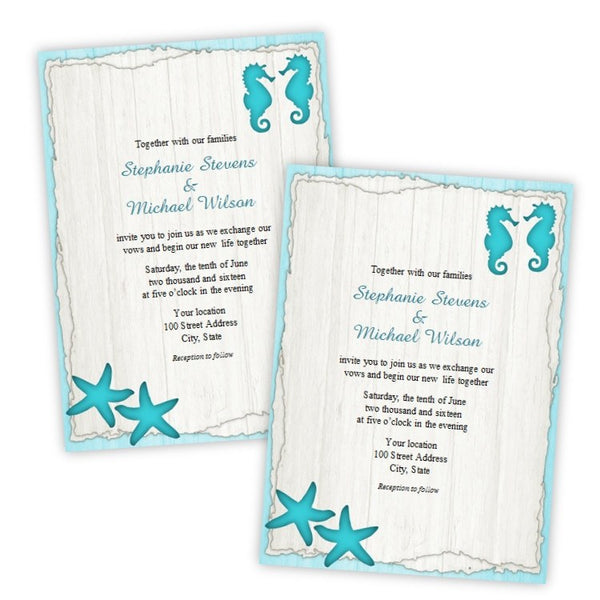 Seahorses & Starfish Wedding Invitation Template