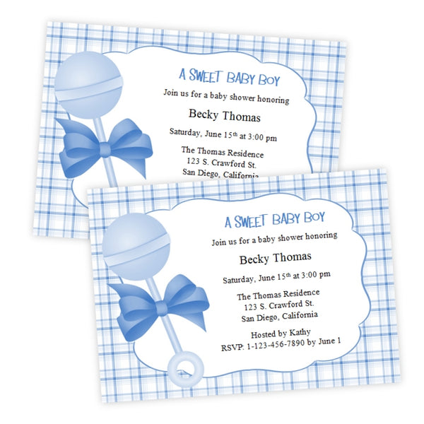Baby Shower Invitation - Blue Baby Rattle