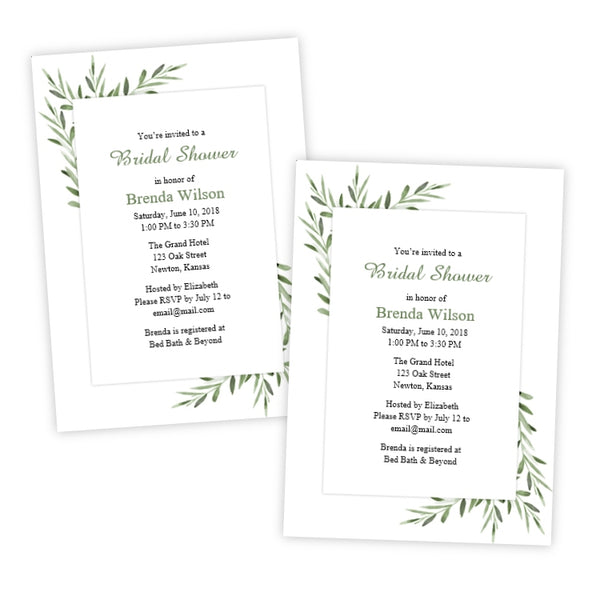 Watercolor Leaves Bridal Shower Template