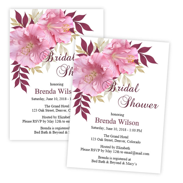 Pink Hibiscus Bridal Shower Invitation