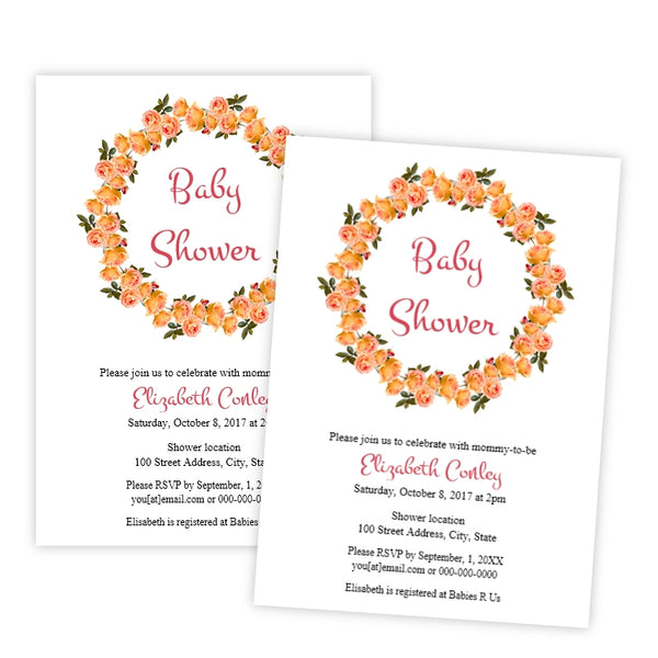 Yellow Roses Wreath Baby Shower Invitation