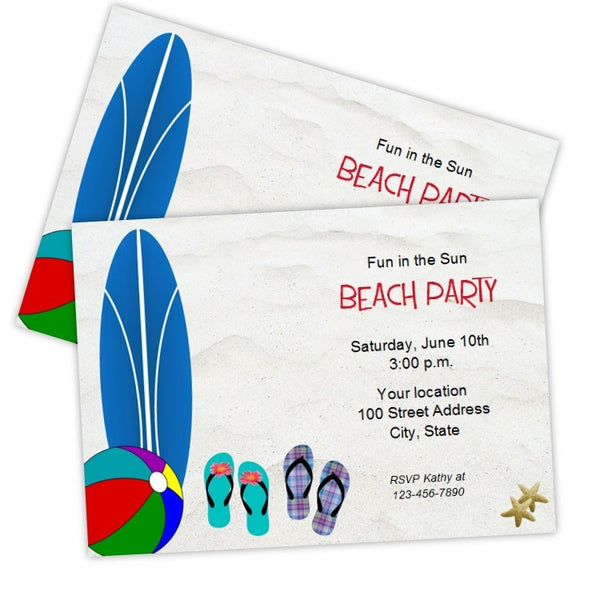 Surfboard Beach Party Invitation Template