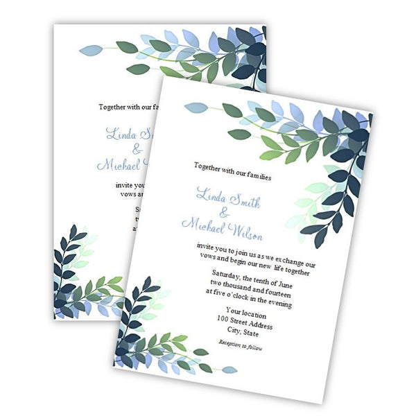 Graceful Variegated Leaves Wedding Invitation Template