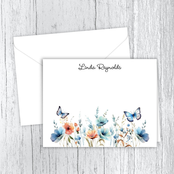 Butterflies & Flowers Personalized Note Cards