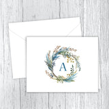 Berries & Leaves Wreath Monogram Personalized Note Cards