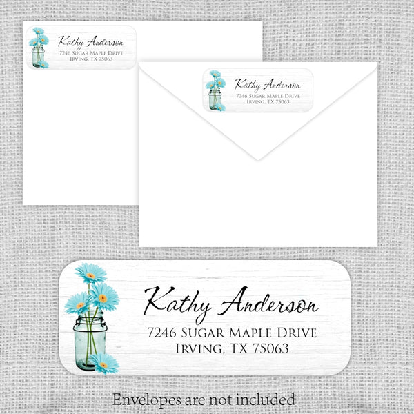 Aqua Daisies Return Address Labels