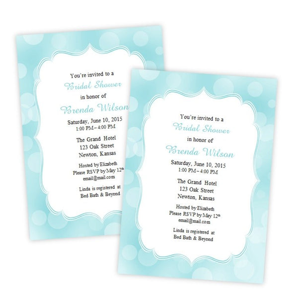 Aqua Bokeh Dots Bridal Shower Invitation Template