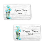 Aqua Daisies in a Mason Jar Table Tents