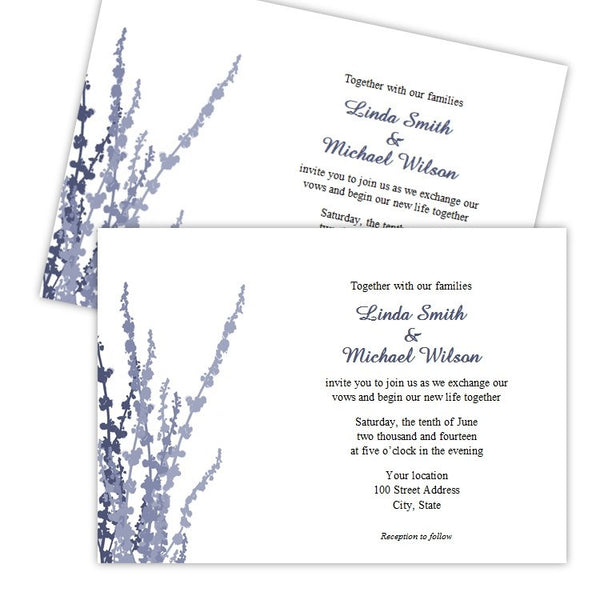 Steel Blue Foliage Wedding Invitation Template