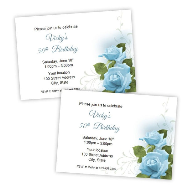 Romantic Blue Roses Birthday Invitation Template