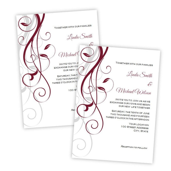Burgundy Swirls Wedding Invitation Template