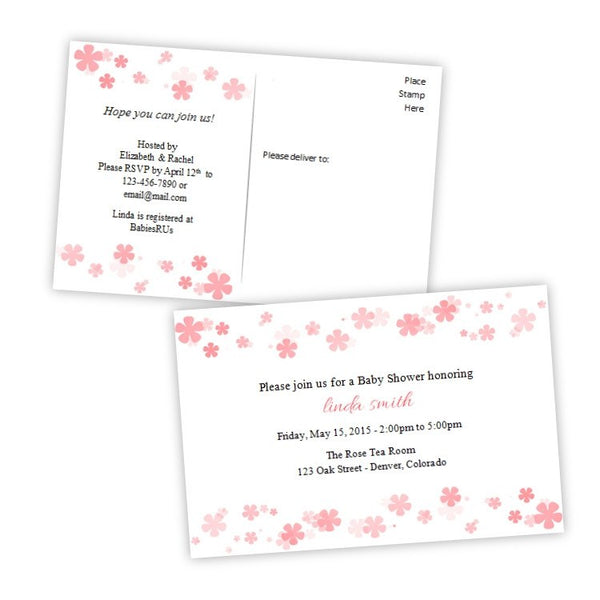 Coral Flowers Baby Shower Invitation Postcard