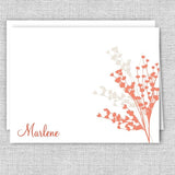 Coral and Beige Floral Personalized Note Cards