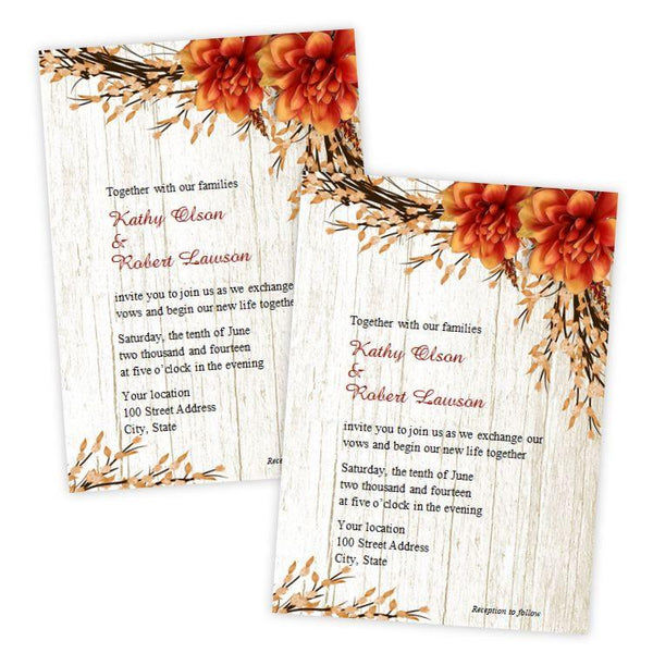 Country Fall Flowers Wedding Invitation Template
