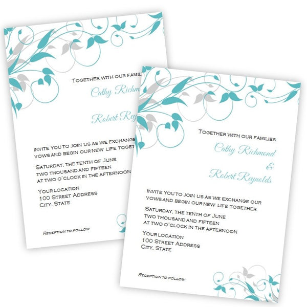 Teal & Gray Flourish Wedding Invitation Template