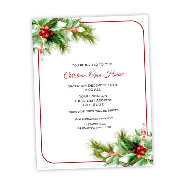 Holiday Holly Christmas Party Flyer Template