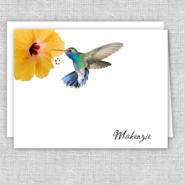 Hummingbird and Hibiscus Flower Personalized Note Cards