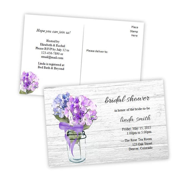Hydrangeas in a Mason Jar Bridal Shower Invitation Postcard
