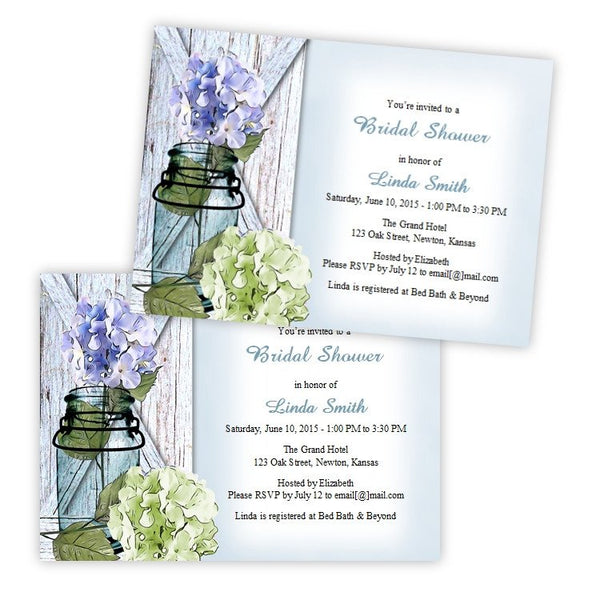 Hydrangea in a Mason Jar Bridal Shower Invitation