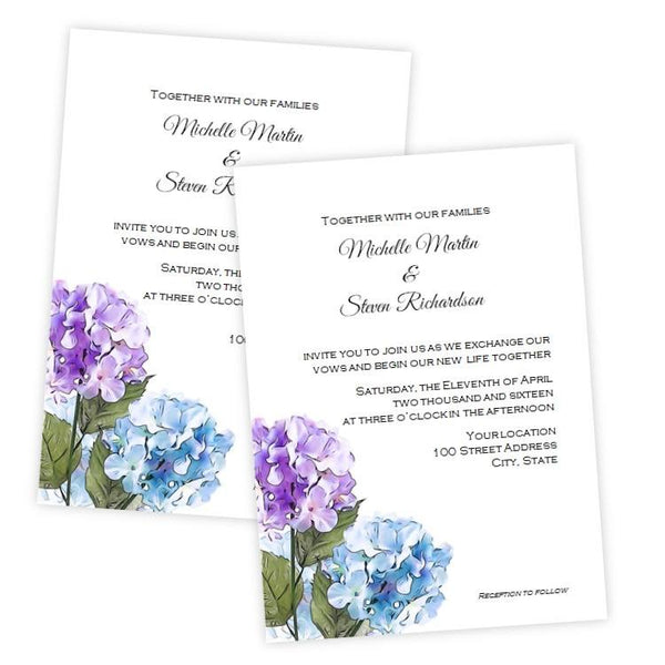 Purple & Blue Hydrangea Wedding Invitation