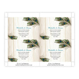Peacock Feathers on Wood Wedding Reception Card