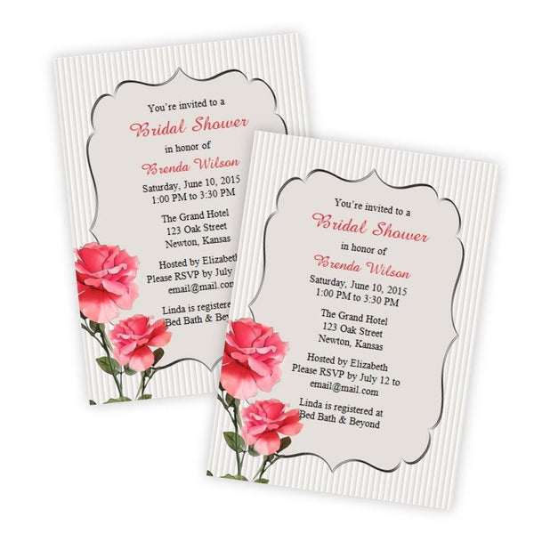 Pink Roses Bridal Shower Invitation