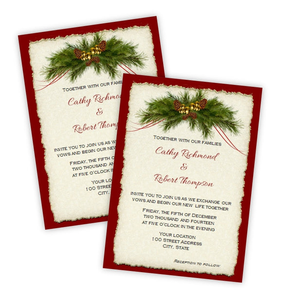 Pine Bough Christmas Wedding Invitation