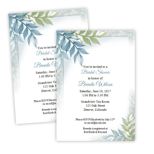 Steel Blue and Green Vines Bridal Shower Template