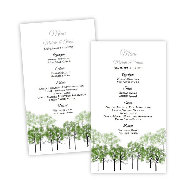 Summer Forest Wedding Menu Card Template