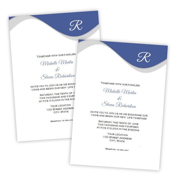 Blue Monogram Wedding Invitation Template